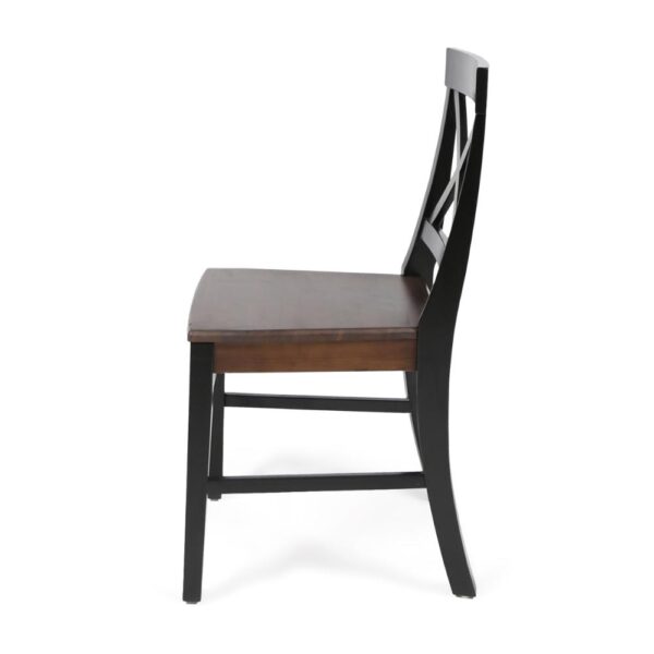 Ricks Dining Chair Set of 2, Crossed X Back, Acacia Wood, Dark Brown, Black