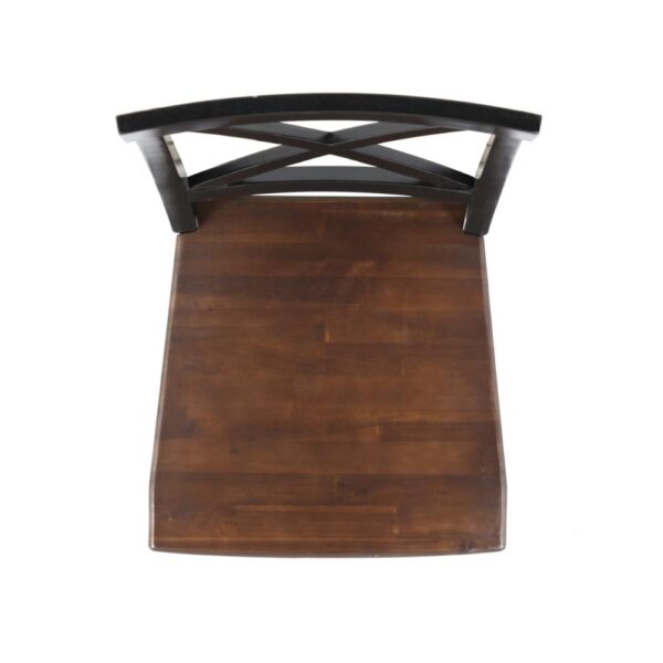 Ricks Dining Chair Set of 2, Crossed X Back, Acacia Wood, Dark Brown, Black