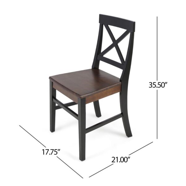 Ricks Dining Chair Set of 2, Crossed X Back, Acacia Wood, Dark Brown, Black