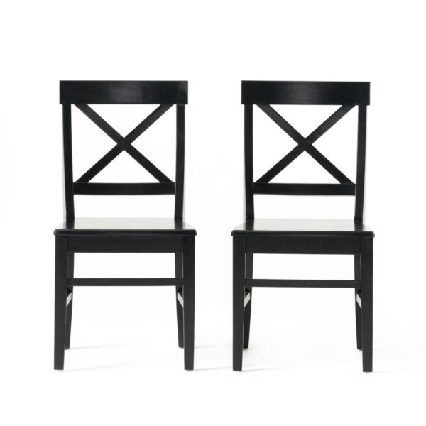 Ricks Dining Chair Set of 2, Crossed X Back, Curved Back Legs, Black Wood