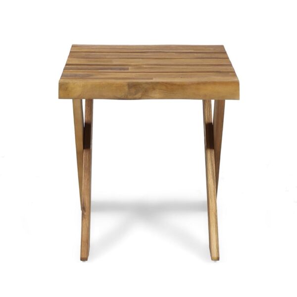 Harley Outdoor Side Table, X Legs, Square 18 Inch Brown Acacia Wood