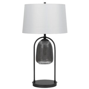 31 Inch Table Lamp, Crackled Black Glass w Night Light, White Shade