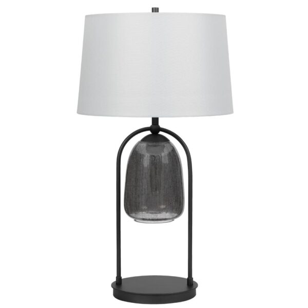 31 Inch Table Lamp, Crackled Black Glass w Night Light, White Shade