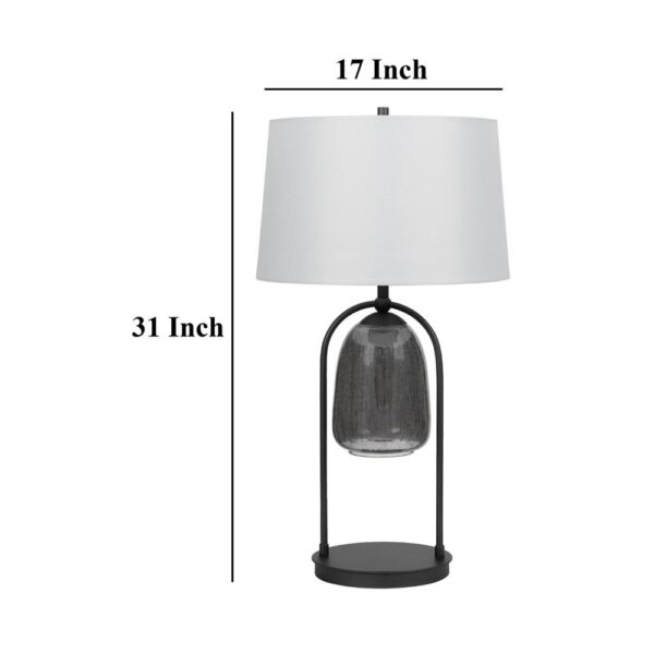 31 Inch Table Lamp, Crackled Black Glass w Night Light, White Shade
