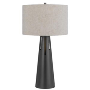 Tiy 30 Inch Table Lamp, White Hardback Drum Shade, Gray Iron Cone Base