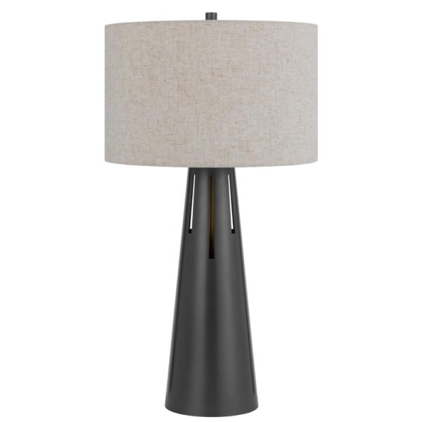 Tiy 30 Inch Table Lamp, White Hardback Drum Shade, Gray Iron Cone Base