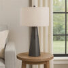 Tiy 30 Inch Table Lamp, White Hardback Drum Shade, Gray Iron Cone Base