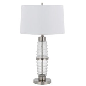 Maci 29 Inch Table Lamp, Accent Crackled Clear Glass, White Drum Shade