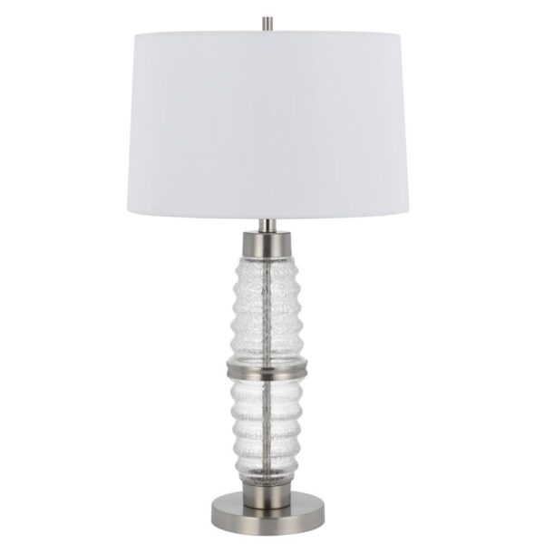 Maci 29 Inch Table Lamp, Accent Crackled Clear Glass, White Drum Shade