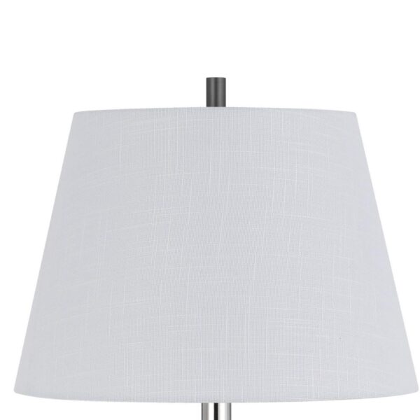 Siu 30 Inch Table Lamp, Chrome Metal Thin Pole w Finial, White Shade