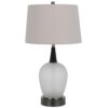 Wenu 29 Inch Table Lamp, Accent Frosted Glass Base, White Fabric Shade