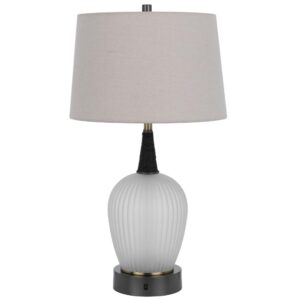 Wenu 29 Inch Table Lamp, Accent Frosted Glass Base, White Fabric Shade