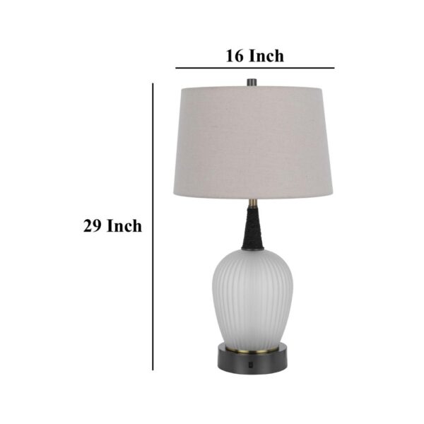 Wenu 29 Inch Table Lamp, Accent Frosted Glass Base, White Fabric Shade