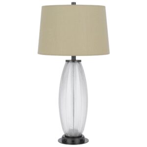 Leno 32 Inch Table Lamp, Leaf Pattern Clear Glass Base, Beige Shade
