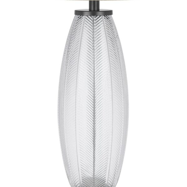 Leno 32 Inch Table Lamp, Leaf Pattern Clear Glass Base, Beige Shade