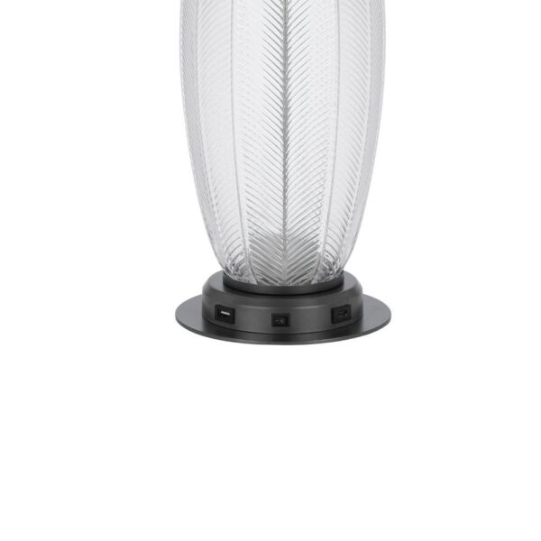 Leno 32 Inch Table Lamp, Leaf Pattern Clear Glass Base, Beige Shade