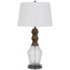 Hay 33 Inch Table Lamp, Diamond Pattern Glass Base, White Fabric Shade