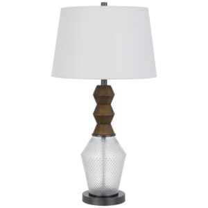 Hay 33 Inch Table Lamp, Diamond Pattern Glass Base, White Fabric Shade