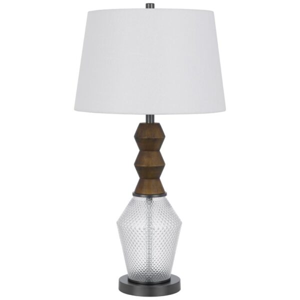 Hay 33 Inch Table Lamp, Diamond Pattern Glass Base, White Fabric Shade
