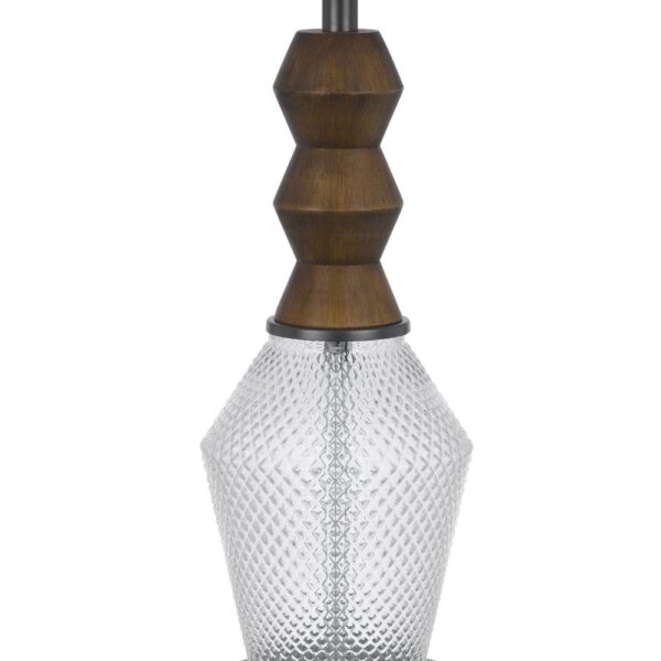 Hay 33 Inch Table Lamp, Diamond Pattern Glass Base, White Fabric Shade