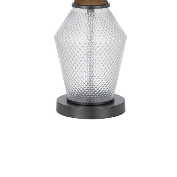 Hay 33 Inch Table Lamp, Diamond Pattern Glass Base, White Fabric Shade