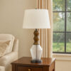 Hay 33 Inch Table Lamp, Diamond Pattern Glass Base, White Fabric Shade