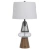 Leya 30 Inch Table Lamp, Lantern Style Glass Base, White Fabric Shade
