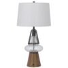 Leya 30 Inch Table Lamp, Lantern Style Glass Base, White Fabric Shade