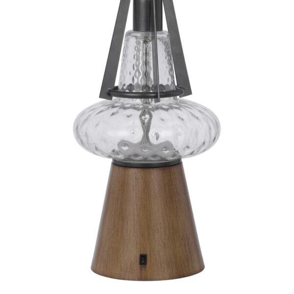 Leya 30 Inch Table Lamp, Lantern Style Glass Base, White Fabric Shade