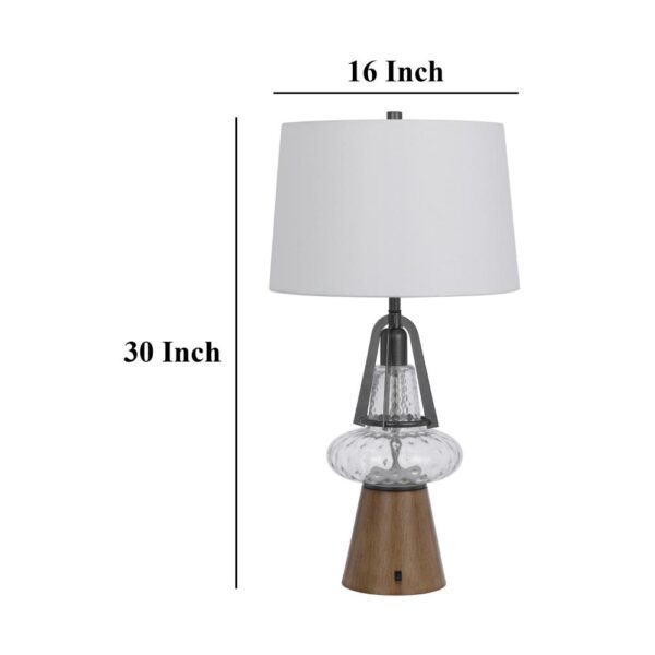 Leya 30 Inch Table Lamp, Lantern Style Glass Base, White Fabric Shade