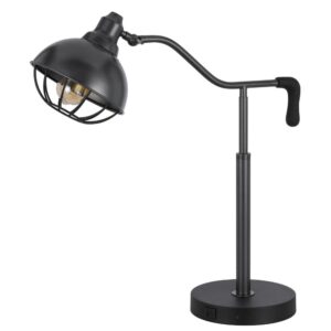 Loga 27 Inch Desk Lamp w Adjustable Cage Style Shade, Black Iron