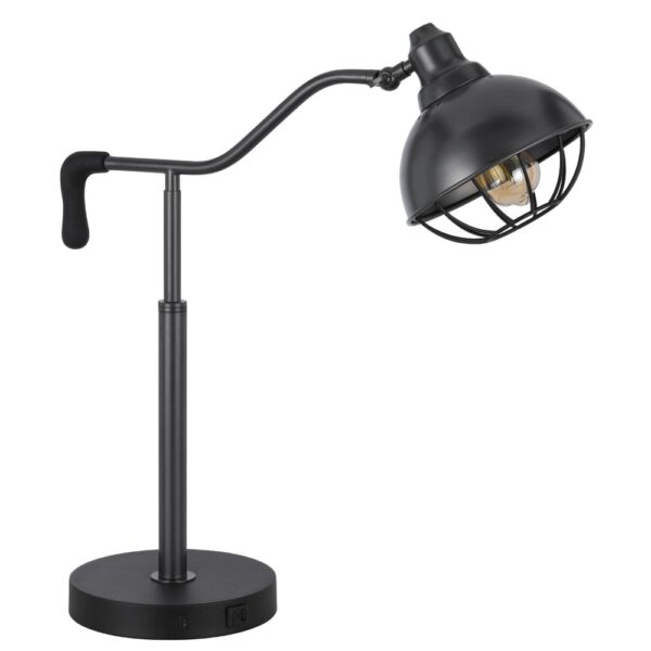 Loga 27 Inch Desk Lamp w Adjustable Cage Style Shade, Black Iron