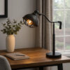 Loga 27 Inch Desk Lamp w Adjustable Cage Style Shade, Black Iron