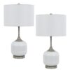 Myra Table Lamp Set of 2, Fluted Accent Glass Base, White Fabric Shade