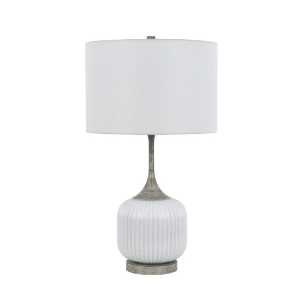 Myra Table Lamp Set of 2, Fluted Accent Glass Base, White Fabric Shade