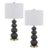 Lomy 26 Inch Table Lamp Set of 2, Stacked Ball Gray Black, White Shade