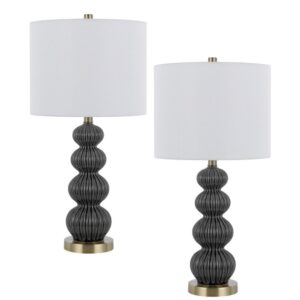 Lomy 26 Inch Table Lamp Set of 2, Stacked Ball Gray Black, White Shade