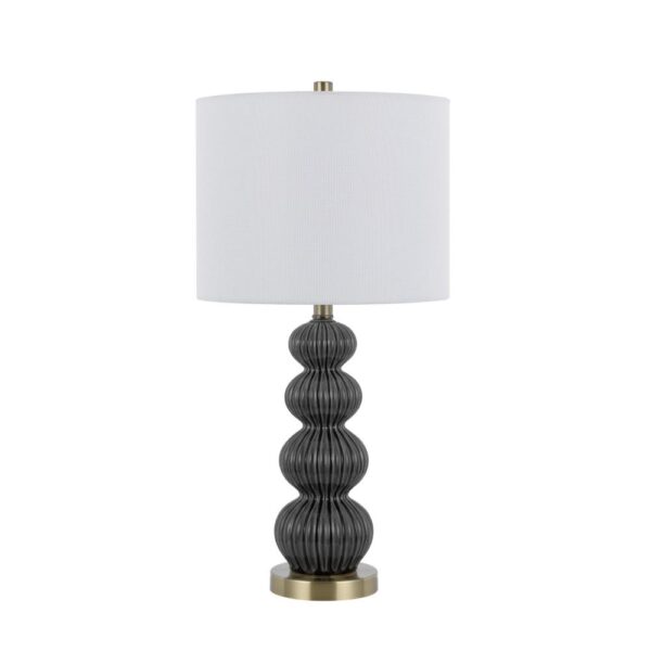 Lomy 26 Inch Table Lamp Set of 2, Stacked Ball Gray Black, White Shade