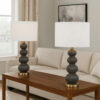 Lomy 26 Inch Table Lamp Set of 2, Stacked Ball Gray Black, White Shade