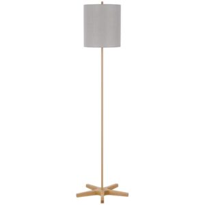 Plue 62 Inch Floor Lamp, Brown Pole w Star Wood Base, White Shade