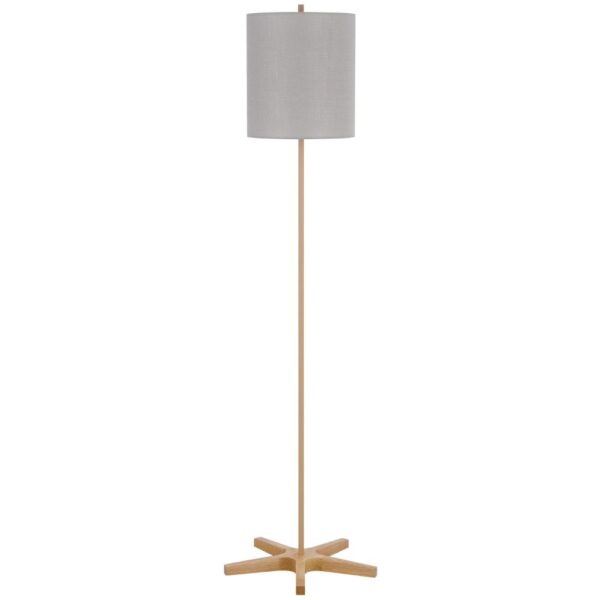 Plue 62 Inch Floor Lamp, Brown Pole w Star Wood Base, White Shade