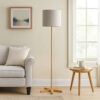 Plue 62 Inch Floor Lamp, Brown Pole w Star Wood Base, White Shade