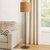 Plue 63 Inch Floor Lamp, Black Pole w Round Base, Cork Drum Shade