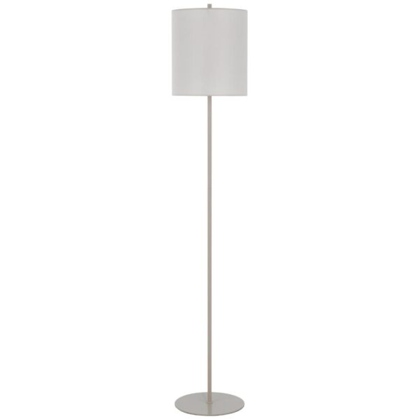 Plue 63 Inch Floor Lamp, Chrome Pole Round Base, Off White Drum Shade