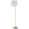 Tomi 63 Inch Floor Lamp, Double Swing Arm, Brass Metal, White Shade