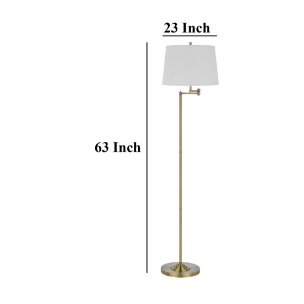 Tomi 63 Inch Floor Lamp, Double Swing Arm, Brass Metal, White Shade