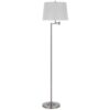 Tomi 63 Inch Floor Lamp, Double Swing Arm, Brushed Steel, White Shade
