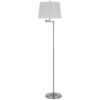 Tomi 63 Inch Floor Lamp, Double Swing Arm, Brushed Steel, White Shade
