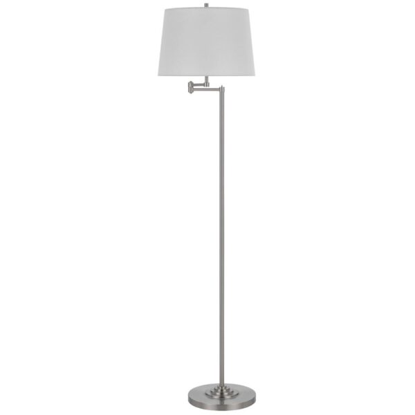 Tomi 63 Inch Floor Lamp, Double Swing Arm, Brushed Steel, White Shade