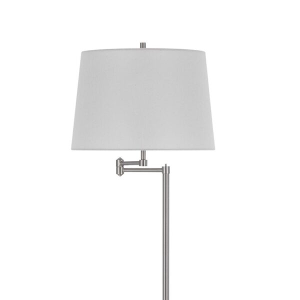 Tomi 63 Inch Floor Lamp, Double Swing Arm, Brushed Steel, White Shade